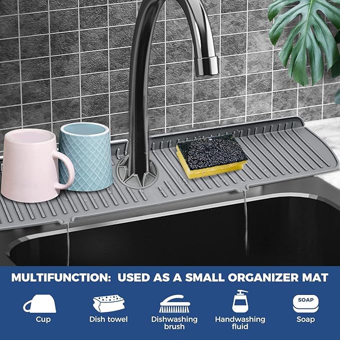 XXL Silicone Faucet Handle Drip Catcher Tray Mat, Large Silicone Faucet Mat