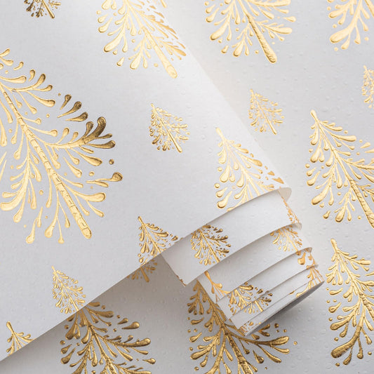 Flyhill Kraft Christmas Wrapping Paper,White Gold 3D Embossed Foil Christmas Tree with Woodlands Wrap Paper for Holiday, Party,Celebration, New Year (17 Inch X 32.8 Feet)