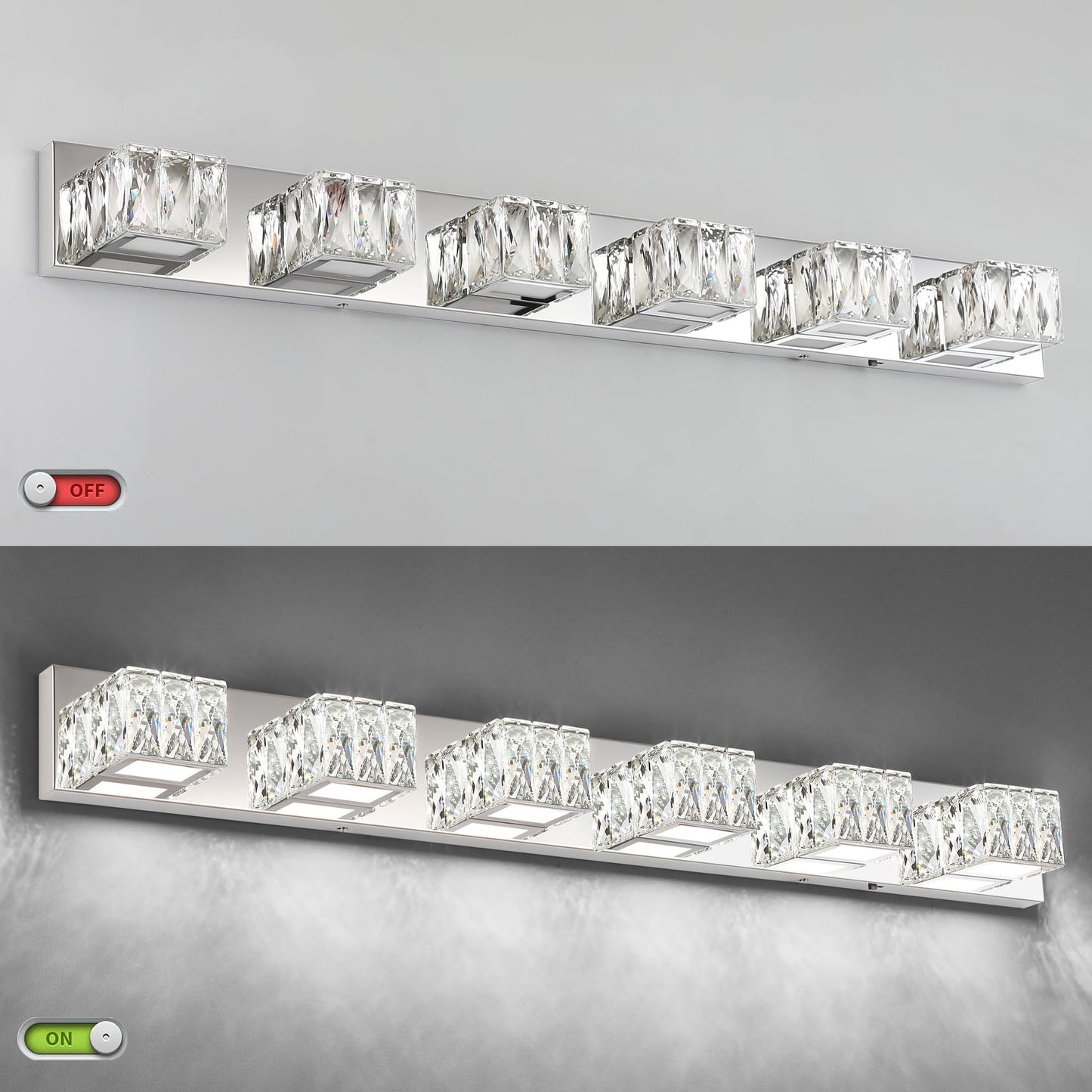 ZUZITO 6 Lights Bathroom Vanity Light - LED Bathroom Lights Over Mirror 5CCT Dimmable - Modern Crystal Chrome Vanity Wall Light