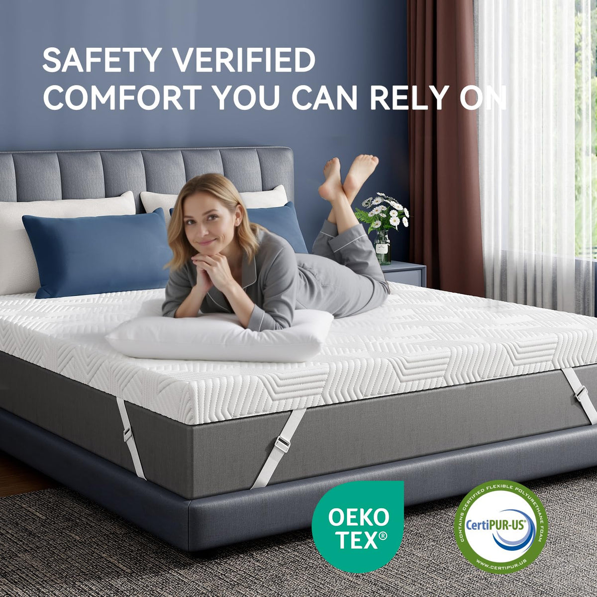 ELEMUSE 2 Inch Gel Memory Foam Mattress Topper King Size Pressure-Relieving Mattress Topper for Back Pain,Non-Slip Design with Removable & Washable Cover, CertiPUR-US