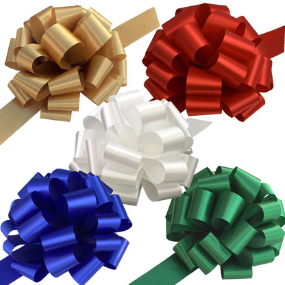 Gold, White, Green, Blue, Red Pull Bows for Gifts - 9" Wide, Set of 5, Christmas, Presents, Gift Basket, Birthday, Holiday Embellishments, Office, Fundraiser, Wreath, Swag, Easter