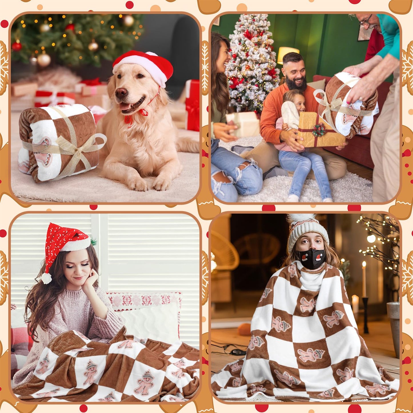 Tingjoo Christmas Gingerbread Man Throw Blanket Double Sided Xmas Fuzzy Blanket Brown White Cozy Soft Flannel Decor for Home Bed Sofa Couch Chair Xmas Gifts, 60 x 50 Inch (White Brown, Gingerbread)