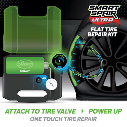 Slime 50158 Flat Tire Repair Kit, Smart Spair Ultra, All-in-One Solution, Repairs and Inflates, Car/Trailer, 10 Min Fix