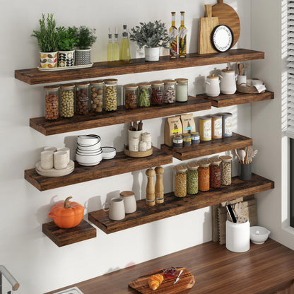 24 Inch Floating Shelves for Wall, 8 Inch Deep Floating Shelf for Storage & Display, Wall Mounted Shelf with Invisible Brackets for Living Room, Kitchen, Bathroom, Home Decor, Set of 2, Rustic Brown