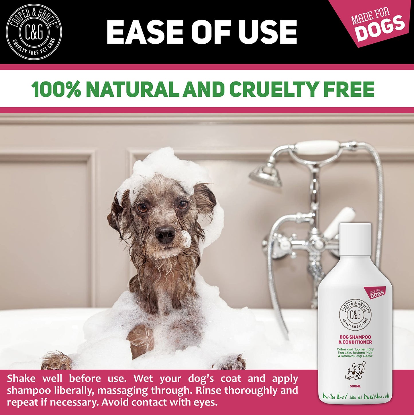 Dog Shampoo & Conditioner 500ML - Grooming for Sensitive Skin, Itchy Skin, Smelly Dogs - Anti-Itch, Anti-Bacterial & Anti-Fungal Formula - Soothes & Restores Coat