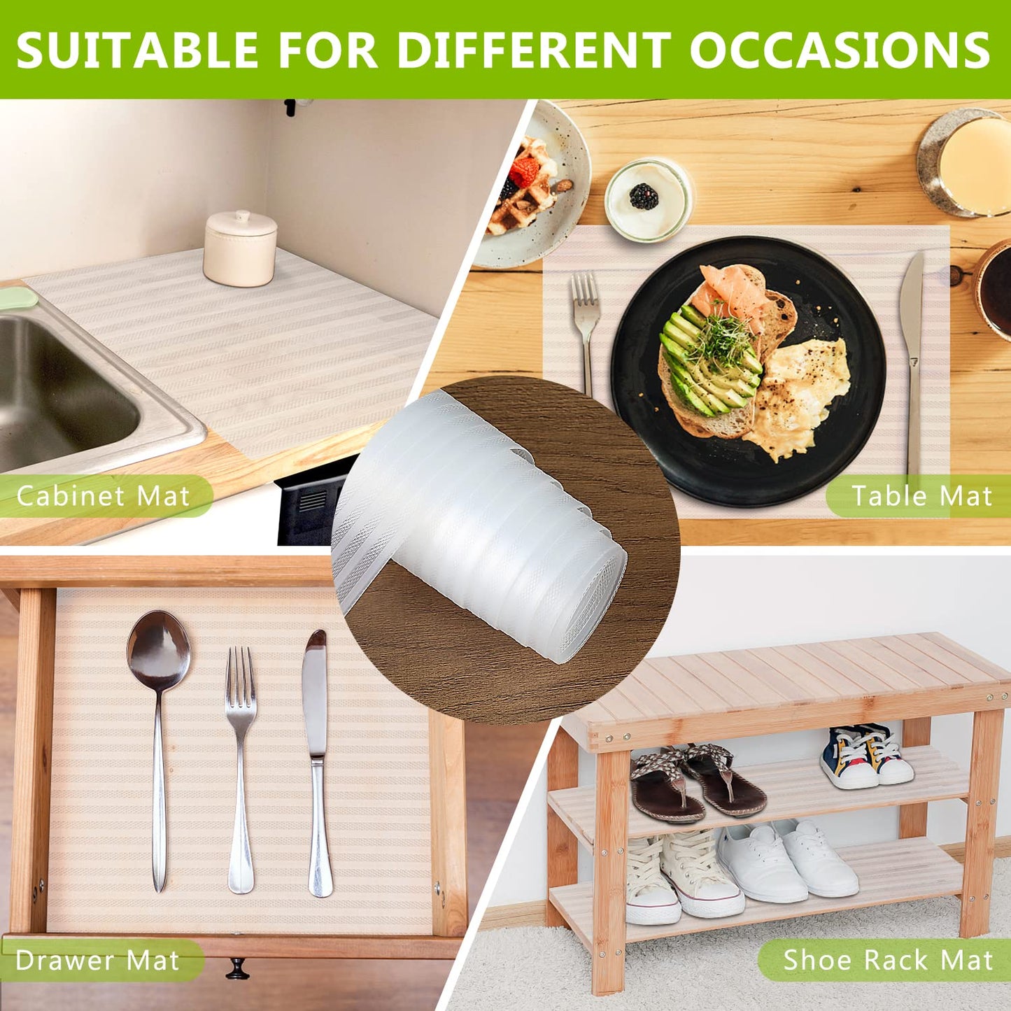 Shelf Liner Non Adhesive Refrigerator Mats Washable, No Odor Plastic Pantry Liners, Wire Shelf Paper & Drawer Liner for Cupboard,Kitchen Cabinets, Bathroom Shelves, Shoe Rack Transparent