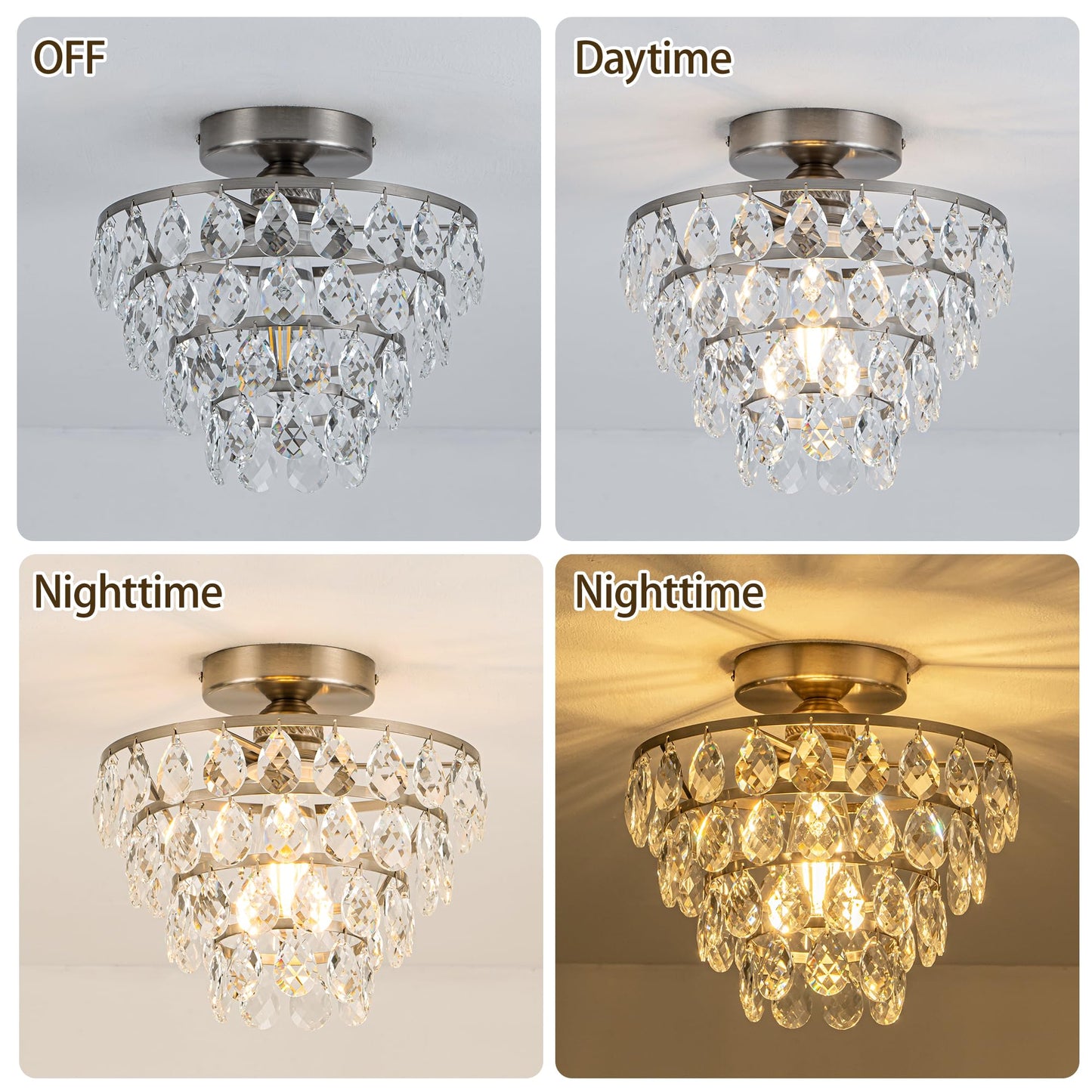 MAYNA Crystal Ceiling Light Fixture, Chrome Hallway Light Fixtures Ceiling, Bedroom Light Fixture for Kitchen Entryway Bedroom Laundry Room Girls Room, E26 Bulb Included
