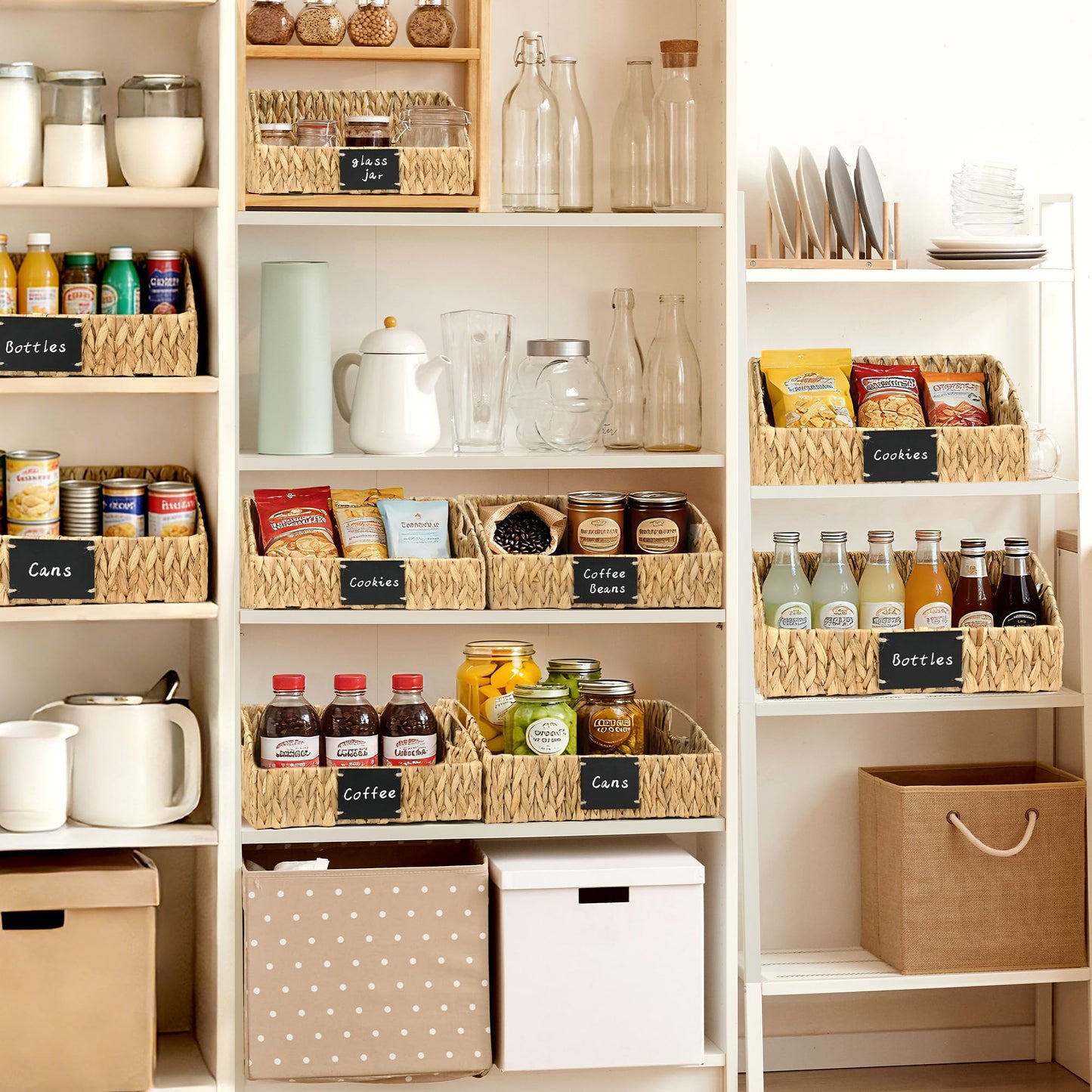 Ollieroo Rattan Storage Basket, Handwoven Wicker Basket for Storage with Built-in Handles, Pantry Baskets for Shelves, Bedroom, Bathroom, Laundry Room or Kitchen(Natural)