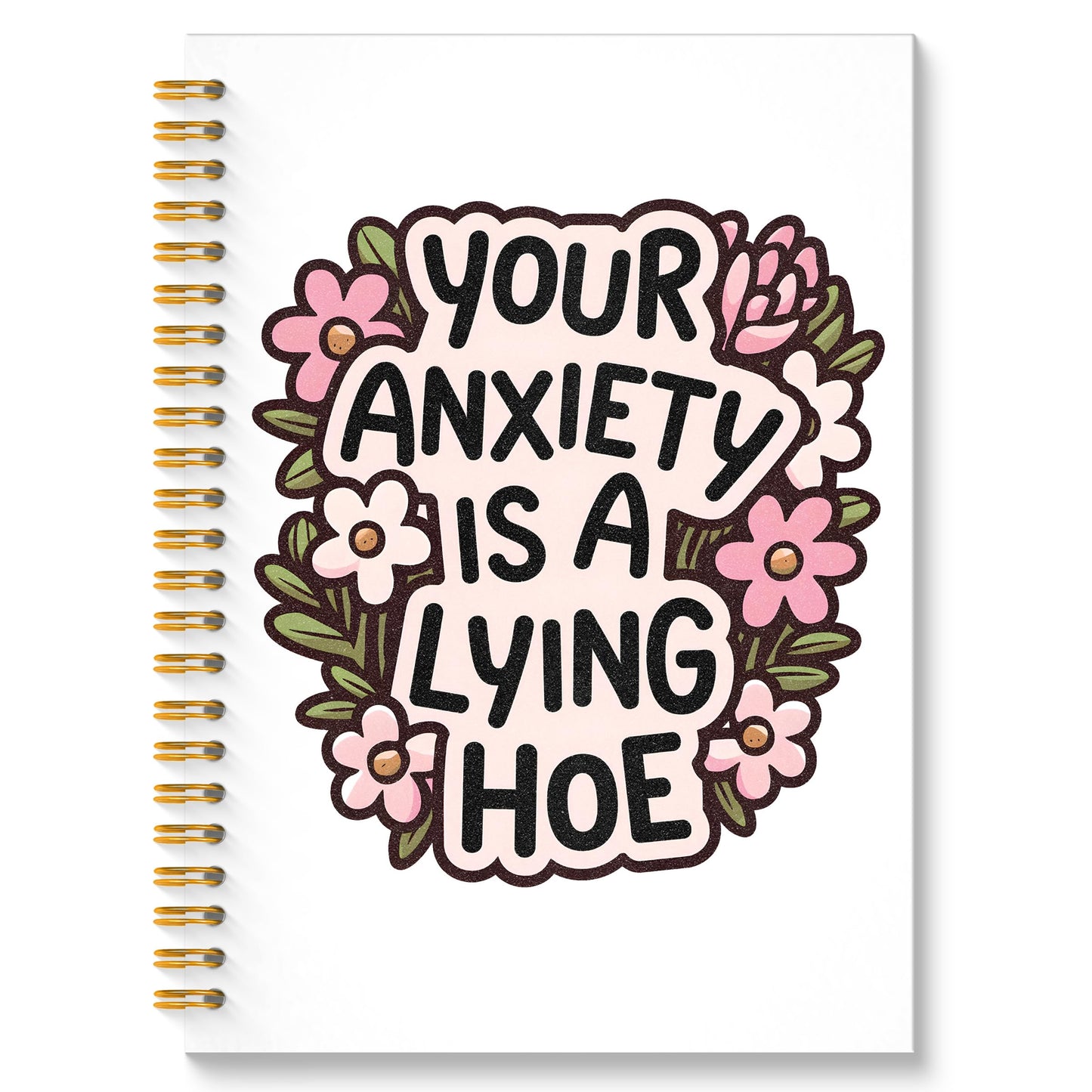 ROXMART Floral Mental Health Glitter Spiral Notebook, Anxiety Journal for women, Anti Anxiety Mental Health Gifts, Funny Psychology Positive Hardcover Notebook Journal, 5.5x8.3 Inch