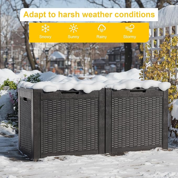 37 Gallon Outdoor Deck Box, Lockable Waterproof Outdoor Storage Boxes For Garden Tools,Indoor Cushions,Accessories Outside Storage Resin Weatherproof Container(Black)