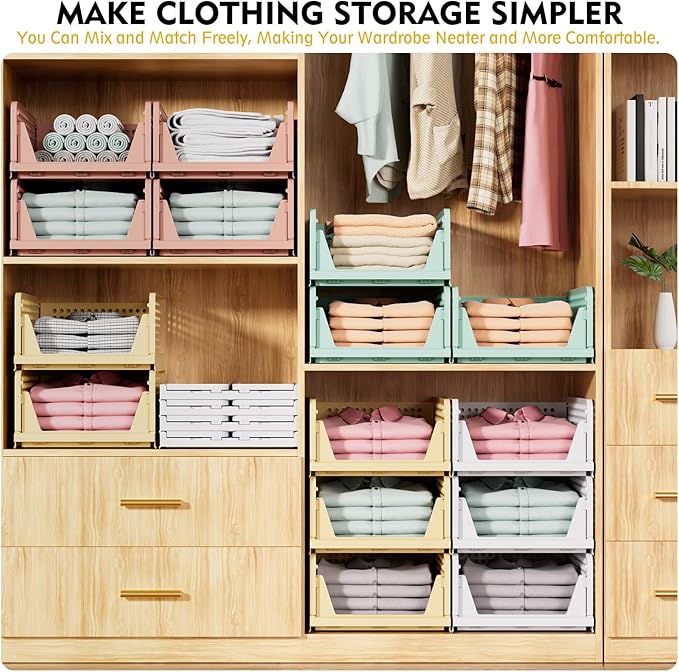 SNSLXH 8 Pack Stackable Closet Storage Bins, Space-Saving Wardrobe Organizer