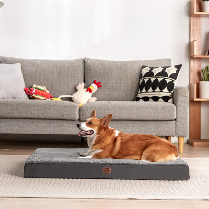 EHEYCIGA Orthopedic Dog Beds Large Mattress with Removable Washable Cover for Crate, Grey, 91x68x9cm