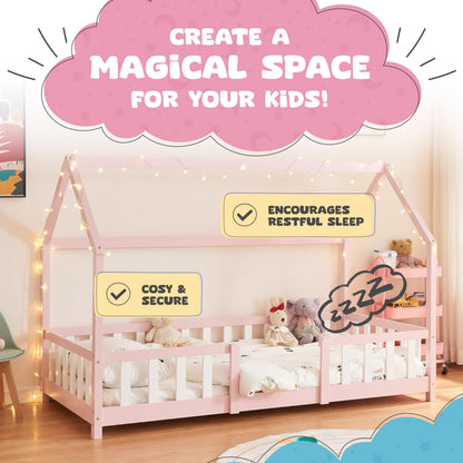 [en.casa] Children's bed Sisimiut House bed 90 x 200 cm with fall-out protection Slatted frame Pine Pink/White