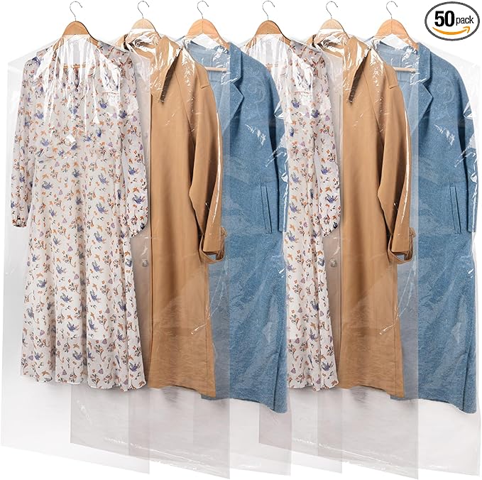50 Pack 72inch Extra Long Plastic Garment Bag Dust Proof Clear Plastic Clothes