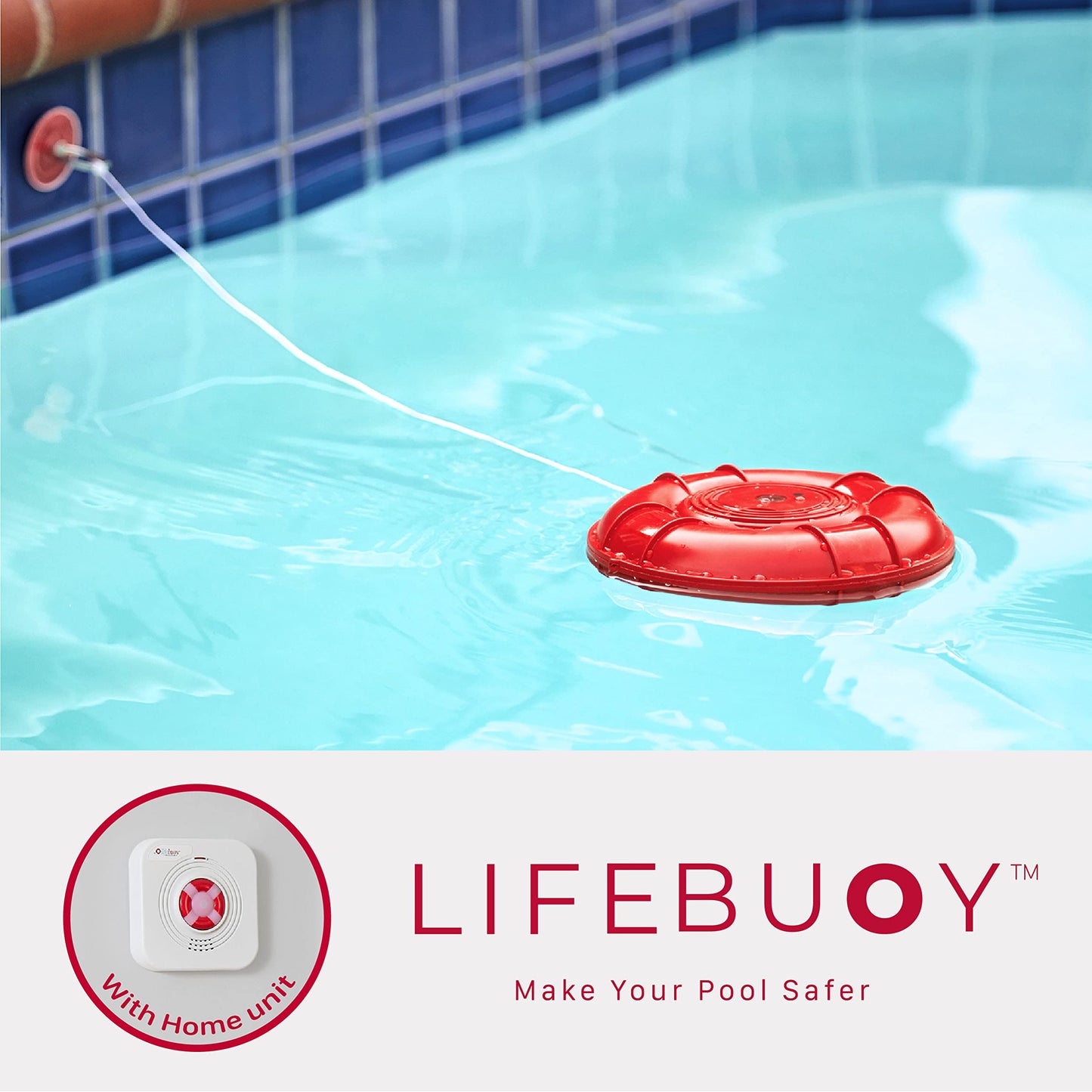 Lifebuoy Pool Alarm System - Pool Motion Sensor - Smart Pool Alarm That is Application Controlled. Powerful Sirens Blare at Poolside and Indoors