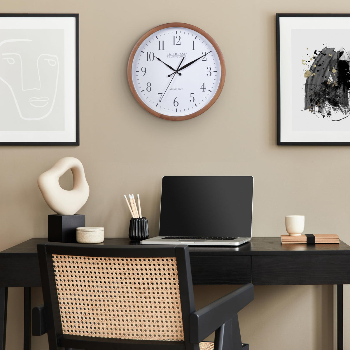 La Crosse Technology Atomic Analog Wall Clock, Wood, 12.80" (404-50447)