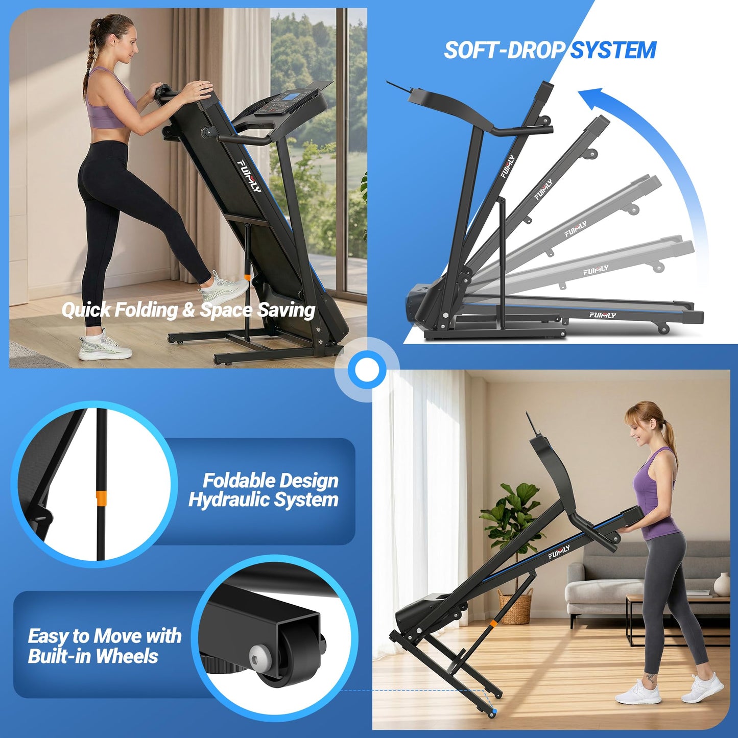 Treadmill with 20% Auto Incline, FUNMILY 4.5HP Heavy Duty Treadmill for Home, 400 lb Weight Capacity Folding Running Machine, Smart Data Monitoring/Shock Absorption/Large LED Display