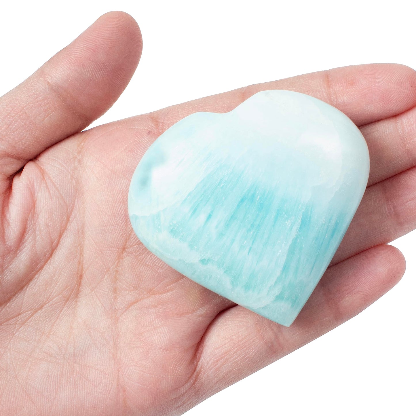 Crocon 50mm Blue Aragonite Heart Stone Big Heart Shape Puff Stones Set 450+ Carats Pocket Crystal Healing Tumble Collection Palm Worry Stone Good Luck Charm Meditation Gift Craft Home Decor
