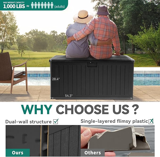 YITAHOME 150 Gallon Large Deck Box with Side Handles, Outdoor Double-Wall Storage for Patio Furniture Cushions, Garden Pool Accessories, Waterproof & Lockable