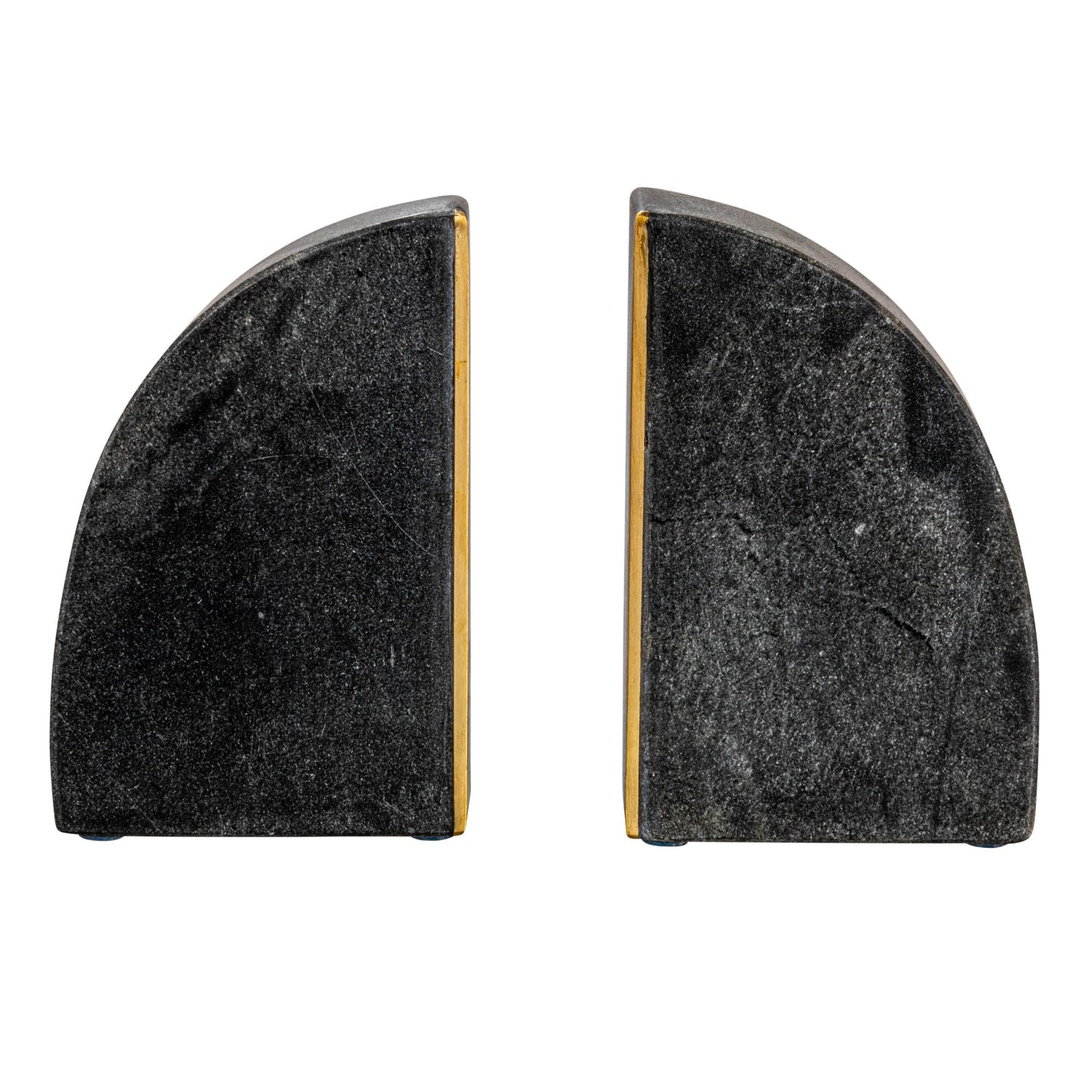 Boho Arched Semicircle Marble Bookends with Brass Detail, Set of 2, Black