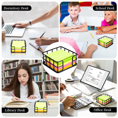 2 Pack Metal Sticky Note Holder, Modern Minimalist Black Wire Memo Note Cube Holder Dispenser Desk Organizer with Mesh Bottom for Home School Office