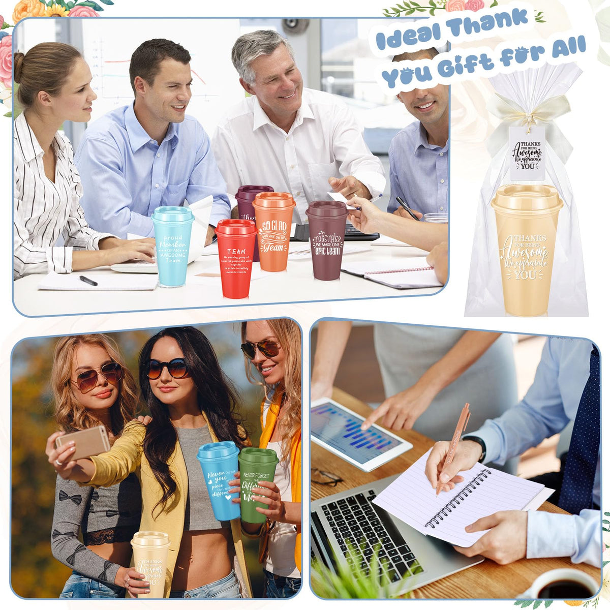 Willinglong 60 Pcs Employee Appreciation Gift Set, Including 16oz Thank You Tumblers Notebooks Ballpoint Pens and Bags Holiday Gifts for Office Colleagues, Teachers and Team(Difference,Vibrant Color)