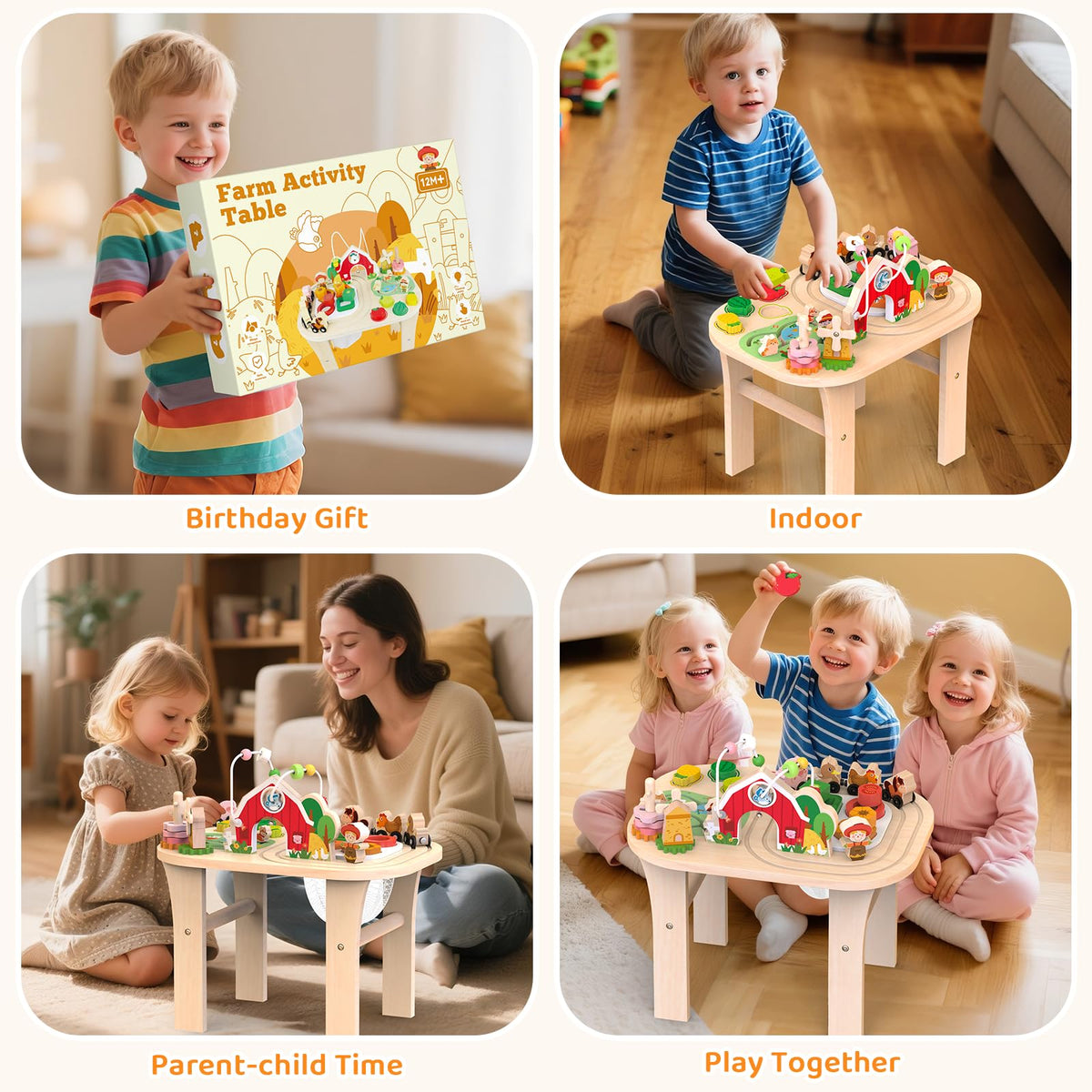 Weilim Montessori Activity Table for 1 Year Old, Wooden Farm Toddler Toy