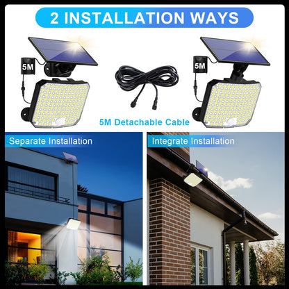 Solar Lights Outdoor, Solar Security Light with Motion Sensor 118 LED Solar Powered Pir Wall Lights with 16.5Ft/5M Cable for Garden, Yard, Pathway - IP65 Waterproof, Separate Solar Panel, 1 Pack
