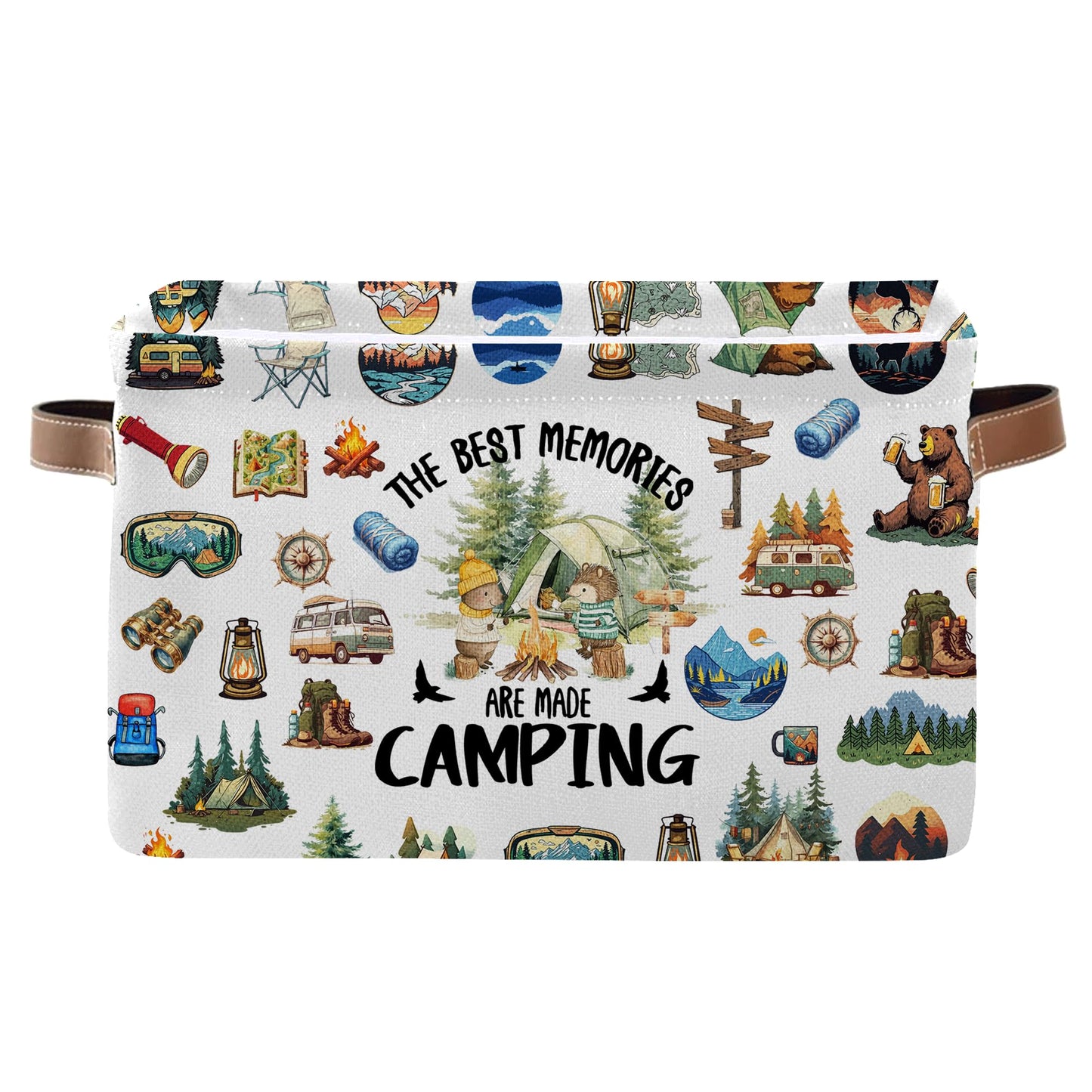 JOPJOLIW Camping Rectangle Storage Basket - Camping Themed Collapsible Storage Baskets with Handles - Camp out in the Wild Storages Bin for Kids Clothes, Gifts, Books, Toys