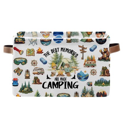 JOPJOLIW Camping Rectangle Storage Basket - Camping Themed Collapsible Storage Baskets with Handles - Camp out in the Wild Storages Bin for Kids Clothes, Gifts, Books, Toys