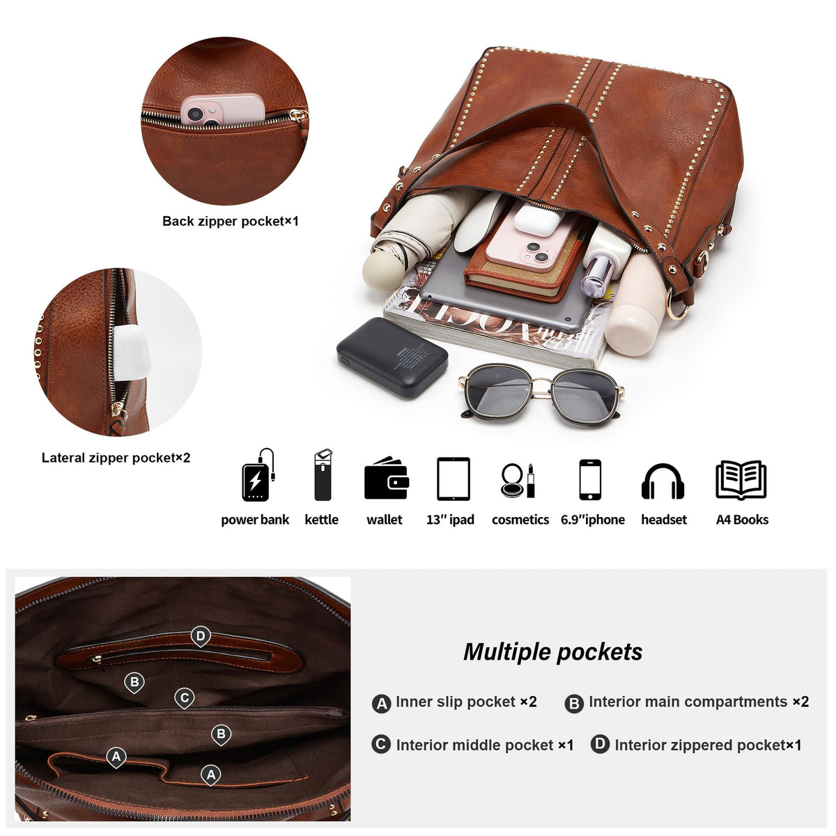 Hobo Bag for Women, Top Handle Satchel Handbags Purse and Wallet Set Ladies Chic Shoulder Purse Bucket Handbag