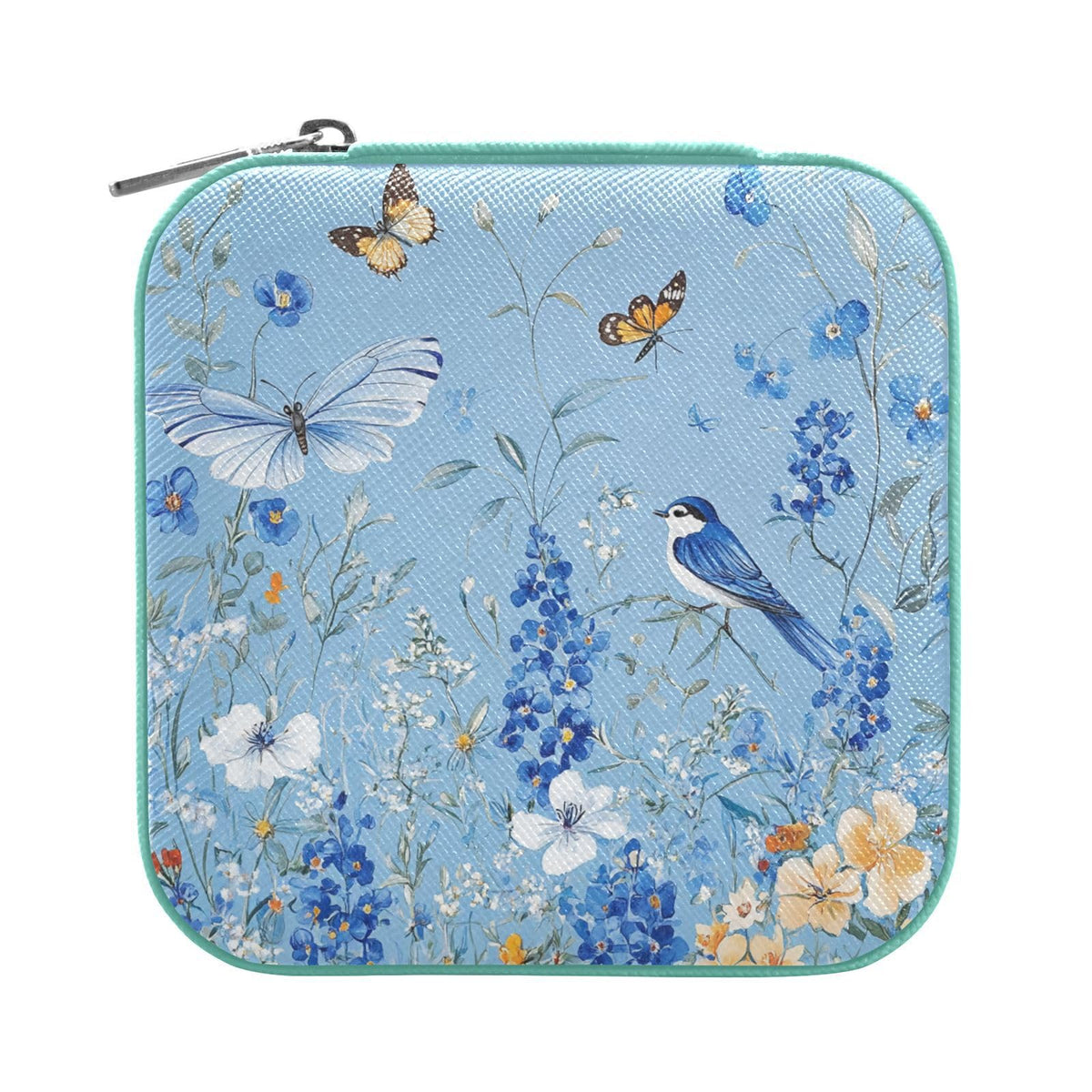 Tatenale Light Blue Floral Bluebonnet Butterflies Travel Jewelry Case Box Small Mini Jewelry Organizer Display Storage for Ring Earrings Necklace Girls Women Men Daisy Green Aqua