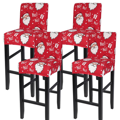 SearchI Christmas Bar Stool Covers Set of 4, Stretch Washable Barstool Seat Covers, Counter Height Chair Covers for Kitchen Dining Room Cafe (Santa Claus)