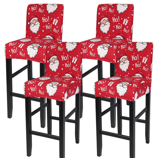 SearchI Christmas Bar Stool Covers Set of 4, Stretch Washable Barstool Seat Covers, Counter Height Chair Covers for Kitchen Dining Room Cafe (Santa Claus)