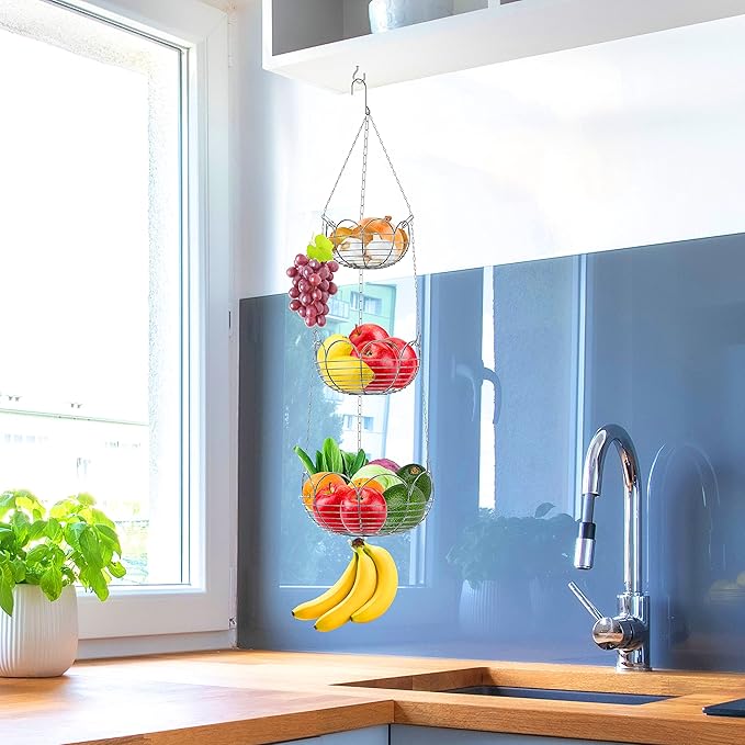 Simple Houseware Modern 3-Tier Hanging Fruit Basket