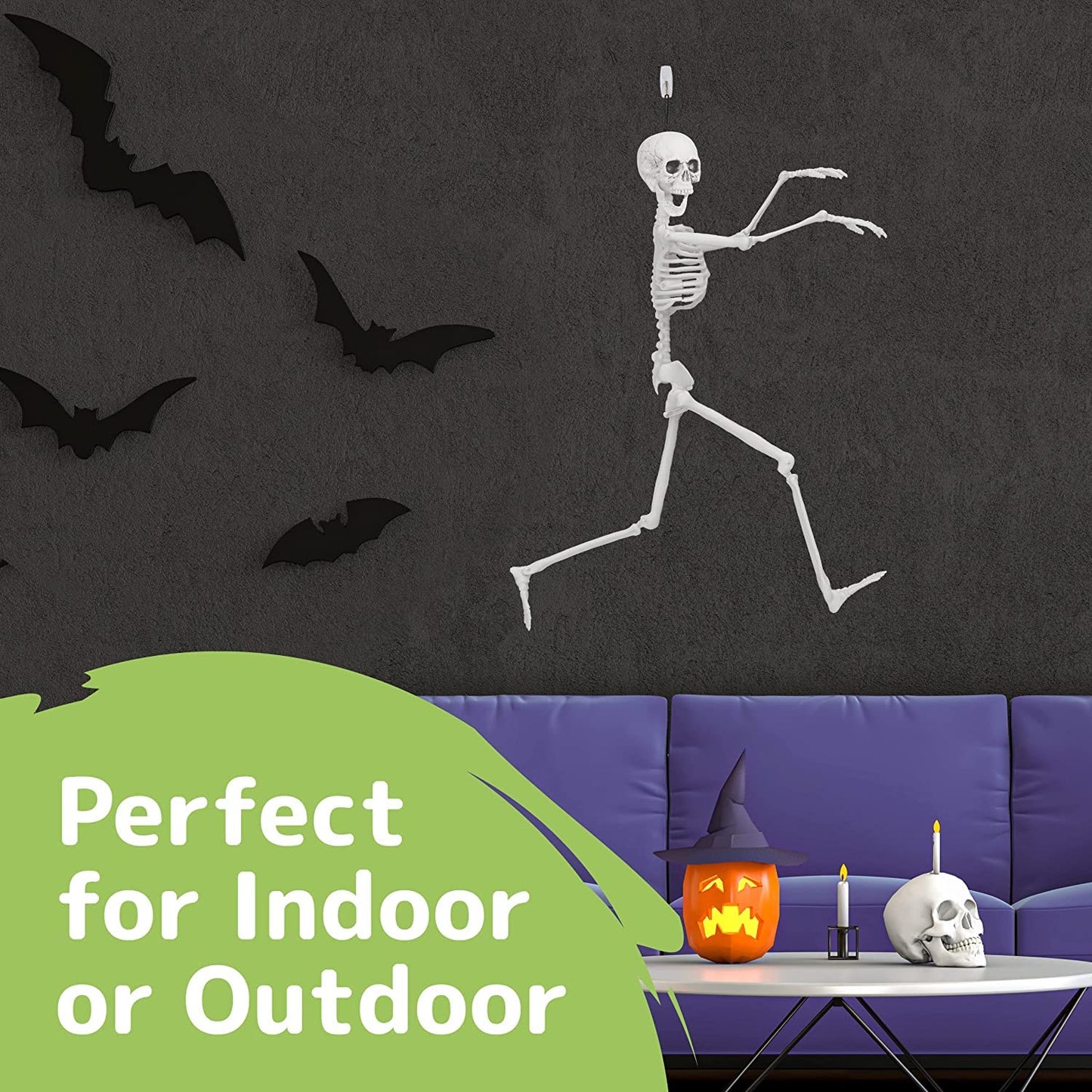 PREXTEX Skeleton Halloween & Day of The Dead Decoration for Home and Office - 19 Inch Posable Plastic Small Skeleton Toy Halloween Décor with Movable/Bendable Joints and 2 Sets of Body Accessories