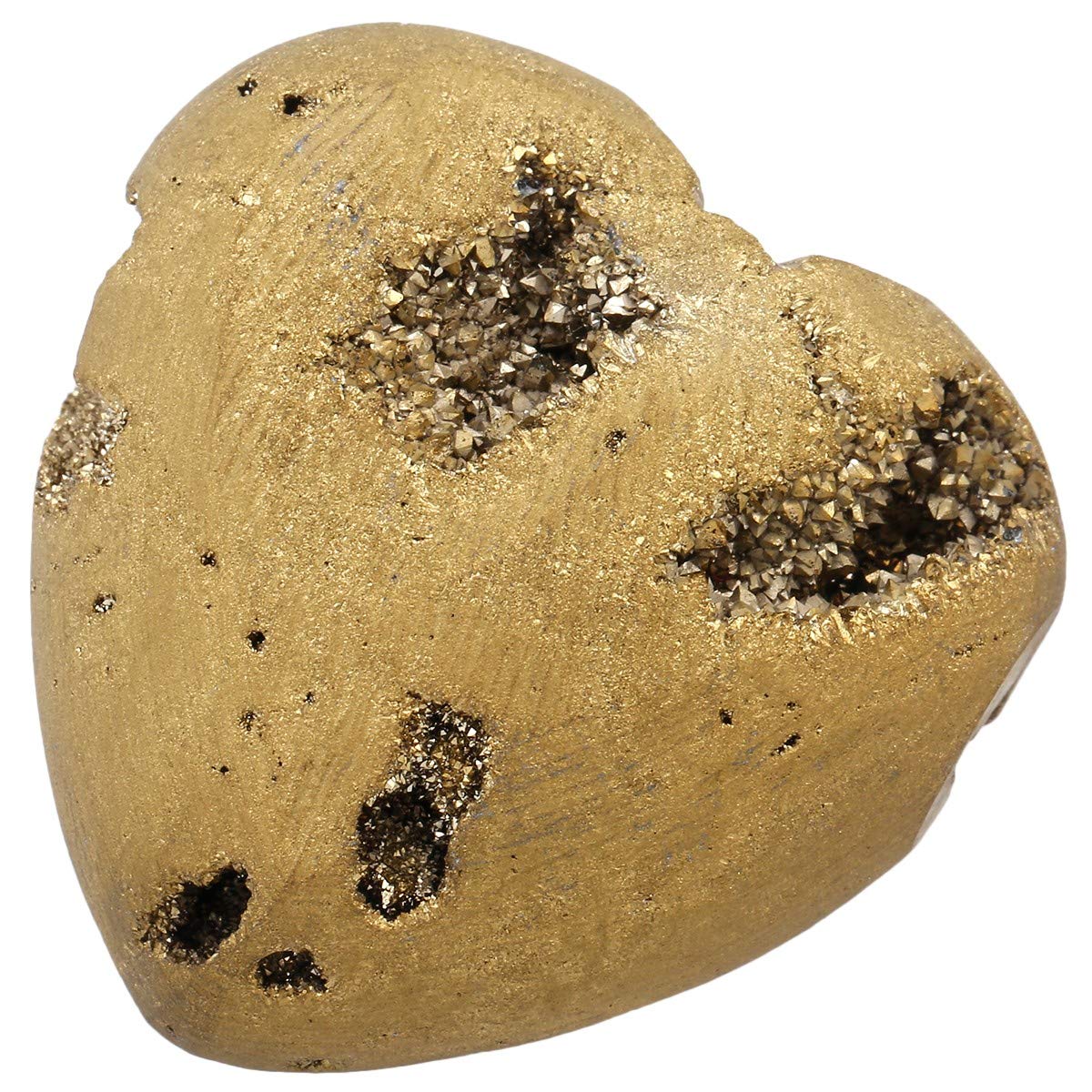 Rockcloud Heart Shape Titanium Coated Agate Geode Druzy Home Decoration Pocket Stones Specimen, Gold