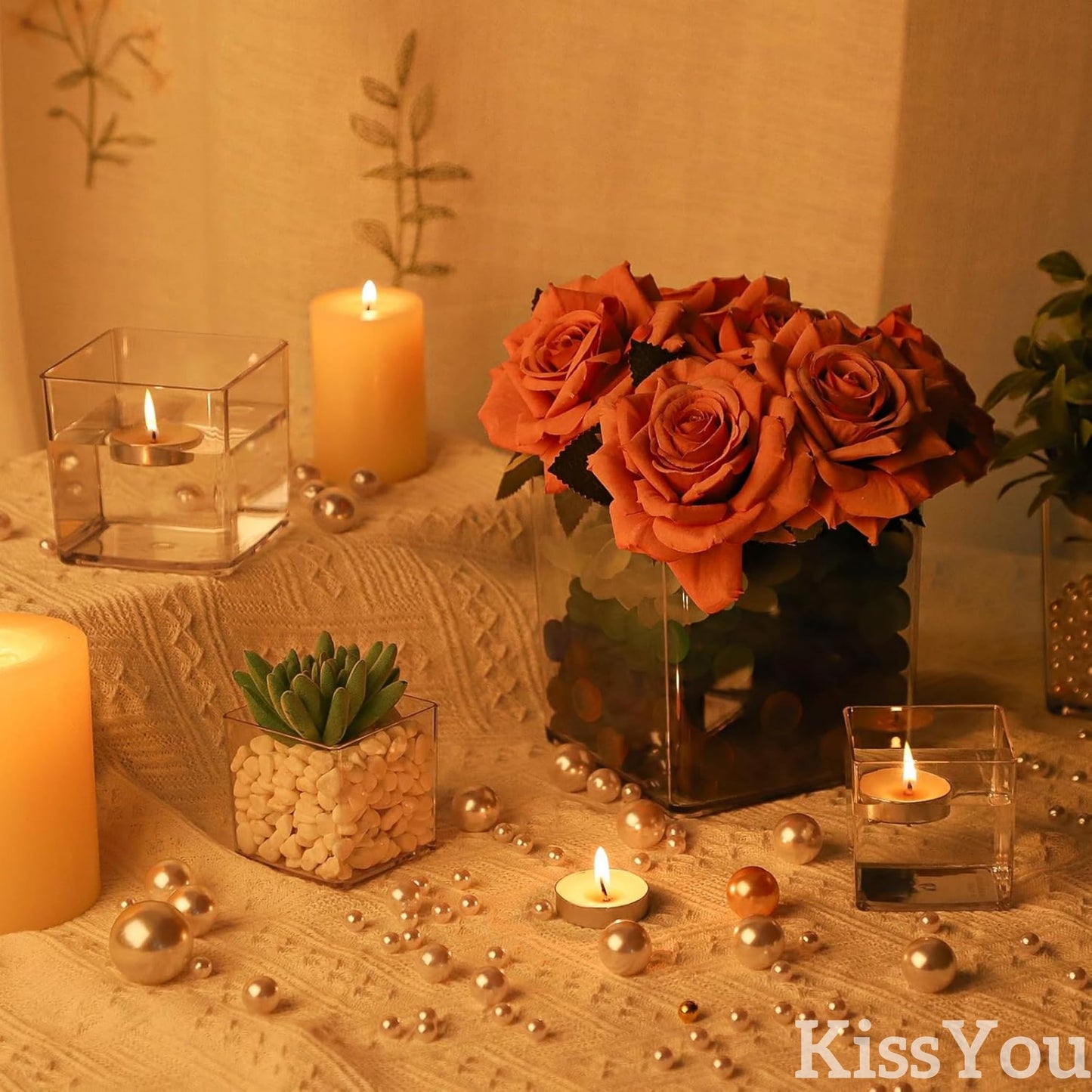 KissYou Acrylic Box Clear Boxes with Lids 2 Packs Display Case Party Decoration Plastic Square Cube Candy Boxes
