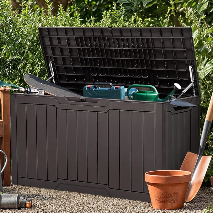 YITAHOME 100 Gallon Resin Deck Box, Weather Resistant Outdoor Storage Box, Lockable Indoor Outdoor Storage for Supplies and Essentials, Dark Brown