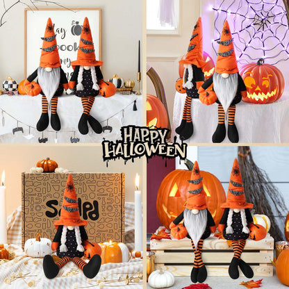 Ndeno 2PCS Halloween Gnome Plush Decorations, Handmade Scandinavian Tomte - Pumpkins Bats Home Tabletop Elf Gnomes Decor Ornaments - Boo (Halloween- Style A)