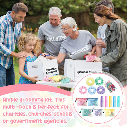 Suncalla 1150 Pcs 50 Set Operation Christmas Box Gifts Bulk Stain Scrunchies Mini Comb Small Hair String and Mesh Zipper Storage Bags Ideal for Operation Christmas Charity Box Volunteers Organizations