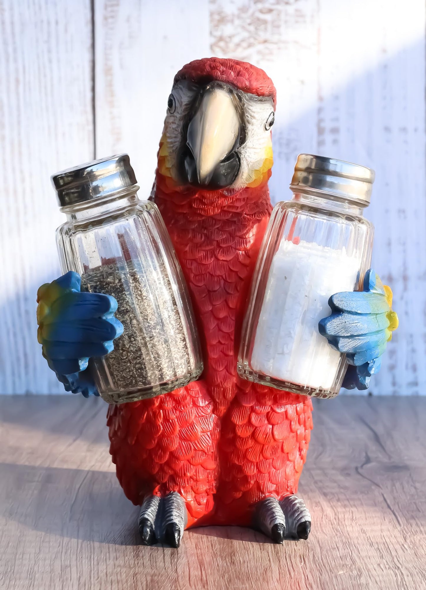 Ebros Tropical Rainforest Rio Red Scarlet Macaw Parrot Bird Salt And Pepper Shakers Holder Figurine Set 6.75"H Nautical Table Decore or Decorations For Spice Racks Holders Organizers Kitchen And Home
