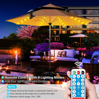Solar Patio Umbrella Lights Parasol String Lights With Clip Umbrella Pole Light Solar Powered Waterproof for 7-10foot Umbrella Outdoor Lighting Beach Deck Garden Party Decoration