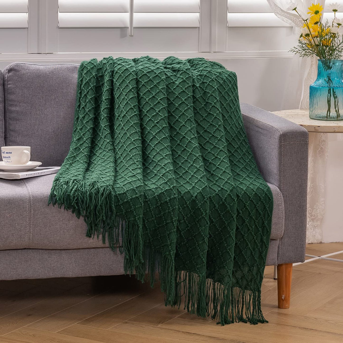 Lunarose Throw Blanket for Couch,Soft Cozy Knit Blanket,Lightweight Decorative Throw for Sofa Chair Bed Travel and Living Room-All Seasons Suitable for Women,Men and Kids (Green-A, 50"x60")