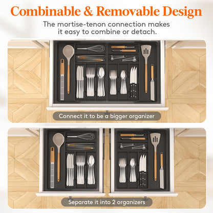 Lifewit Large Silverware Drawer Organizer, Expandable From 21 to 36 Inches, BPA Free Plastic Utensil Tray for Kitchen, Adjustable Flatware and Cutlery Holder for Spoons Forks Knives, Black