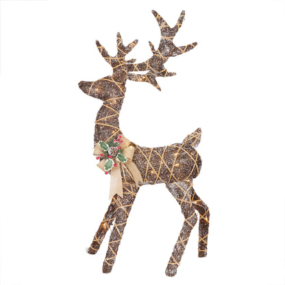 Alpine Corporation 48" Tall Outdoor Rattan Twig Grazing Reindeer Christmas Yard Decor with 80 Warm White LED Lights, Brown
