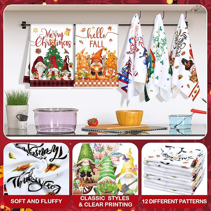 12 Pcs Seasonal Kitchen Towels Set