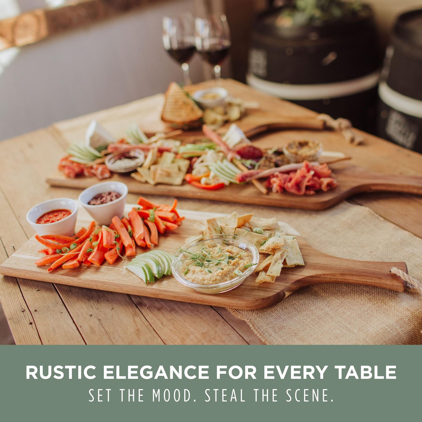 PICNIC TIME Artisan 24" Acacia Charcuterie Board with Raw Wood Edge, Wooden Cutting Board with Handle, All-Purpose Serving Platter, Decorative and Reversible Serving Plank (Acacia Wood)