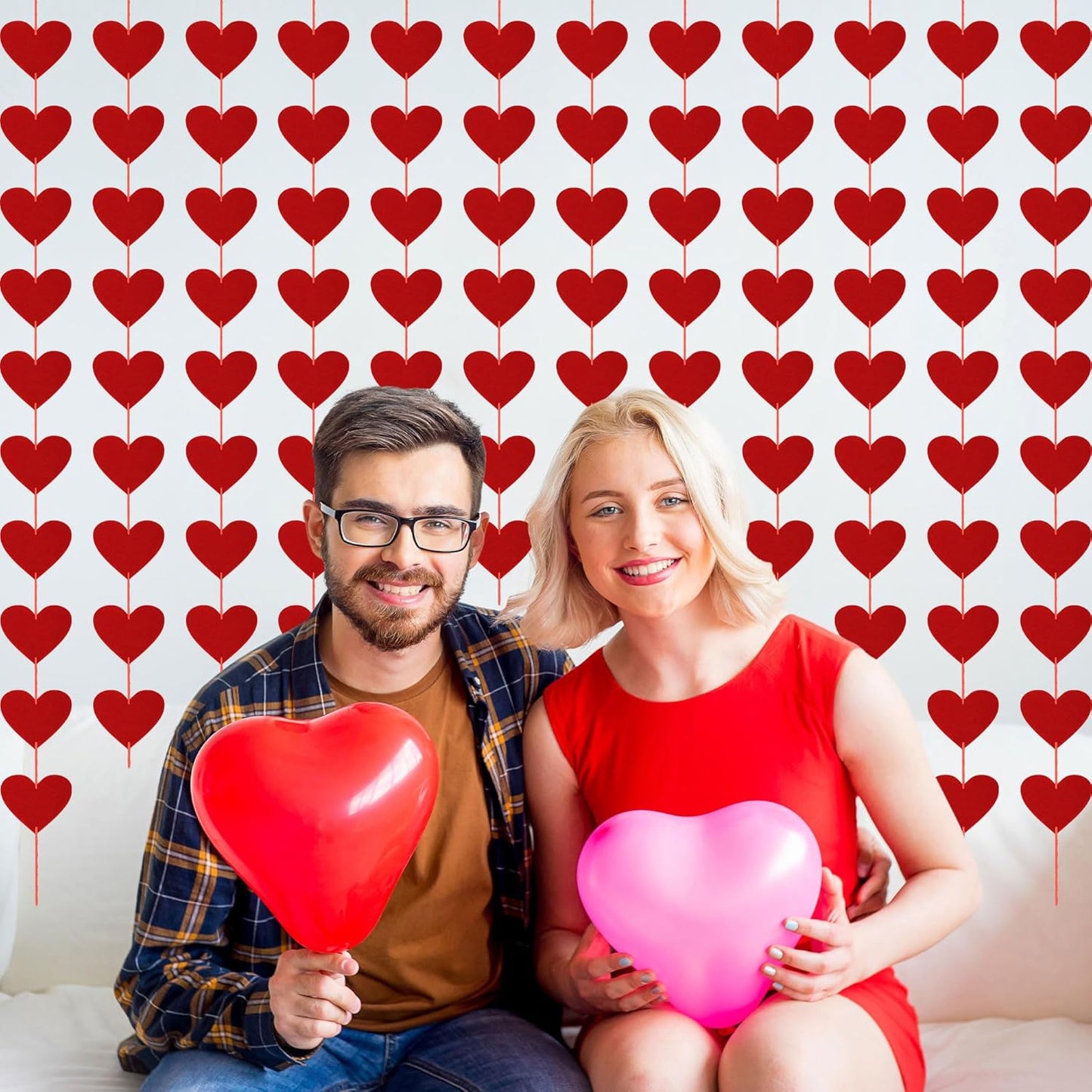 40PCS Valentines Day Decor, Red Heart Banner with Felt Hearts, Hanging Valentines Day Decoration Indoor Outdoor Valentine's Day Party Banner for Wall Fireplace Office Home Decor