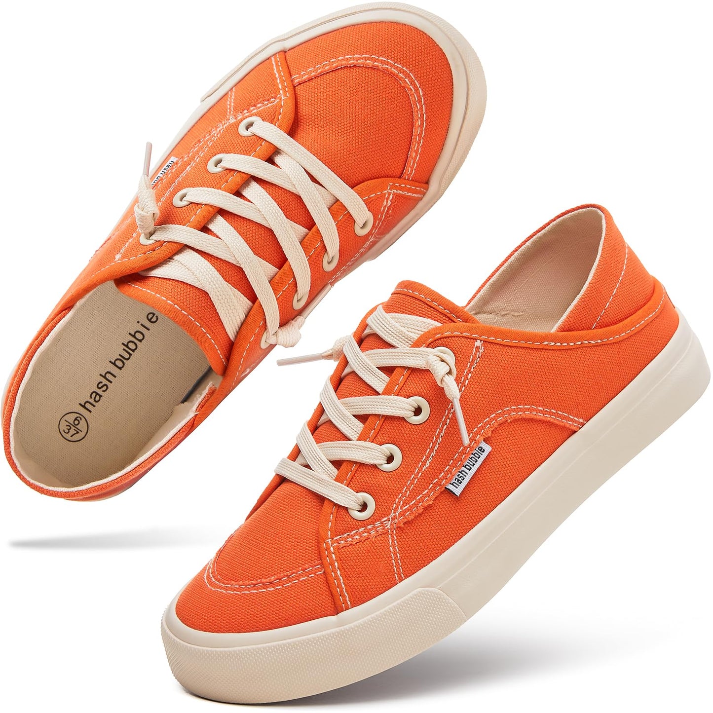 hash bubbie Women's Slip on Shoes Canvas Shoes Non Slip Fashion Canvas Sneakers for Women Low Top Loafers(Orange.US7)
